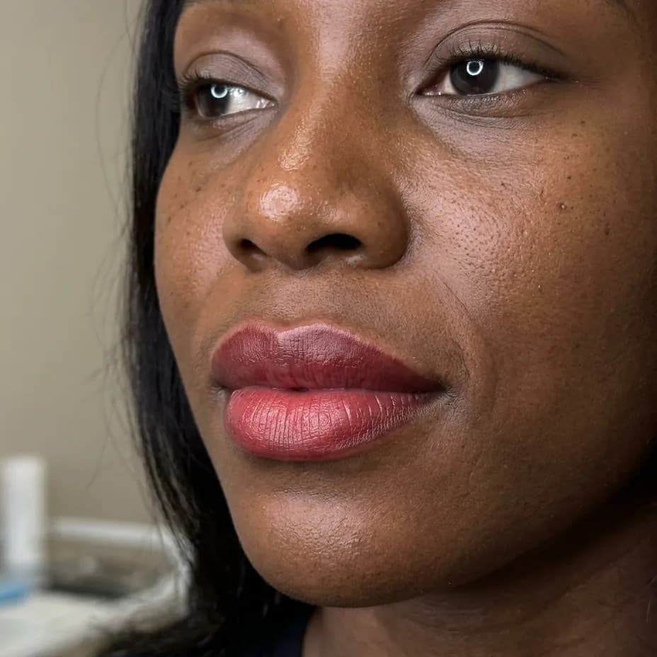 Kundin im Halbprofil, abgeheilte Aquarell Lips