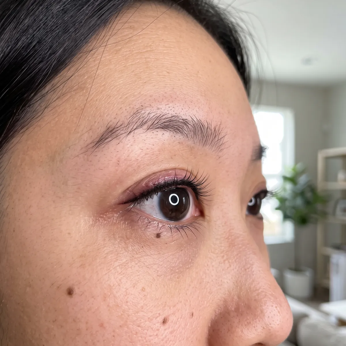 Wimpernkranzverdichtung im Profil, dichter oberer Wimpernansatz