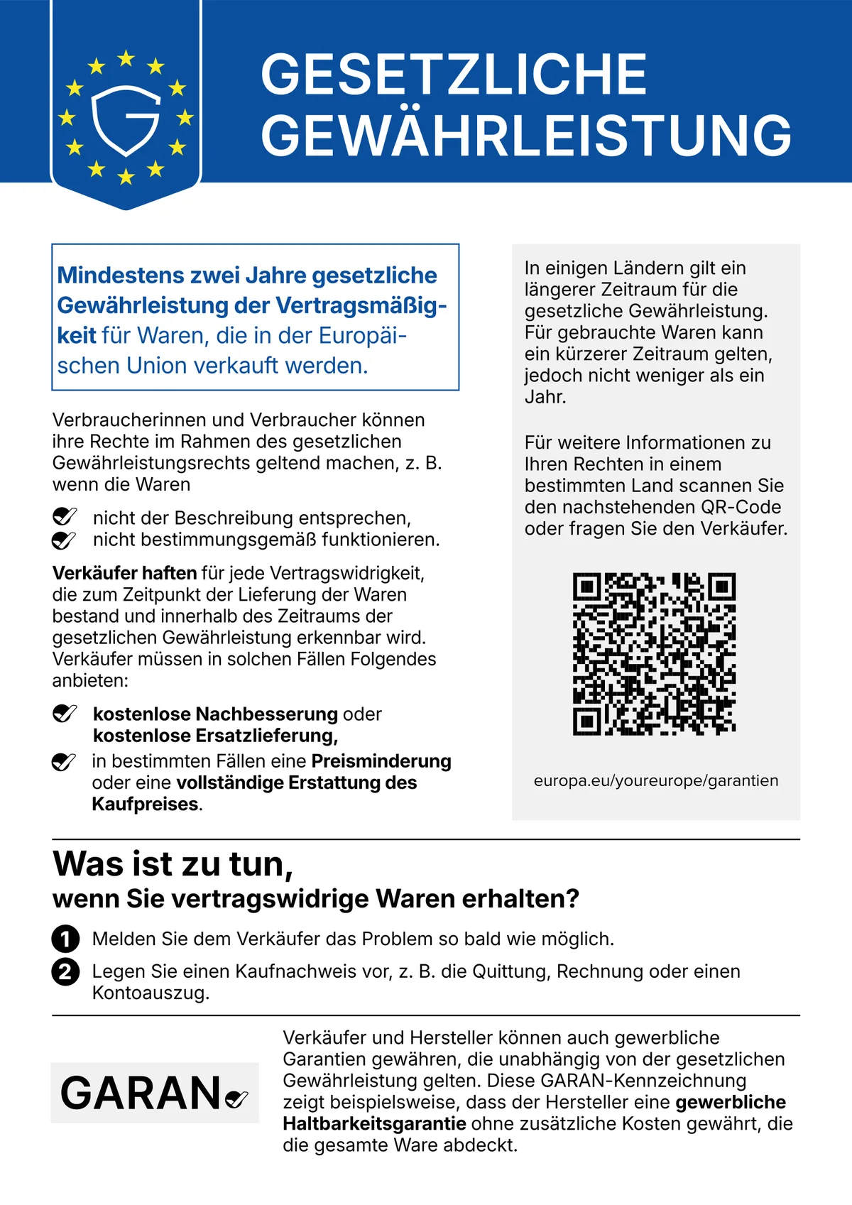 Harmonisierte EU-Mitteilung über das gesetzliche Gewährleistungsrecht für Waren (mindestens zwei Jahre)